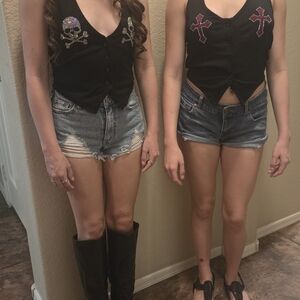 Black Skull and Cross Embellished Vest Tank Medium